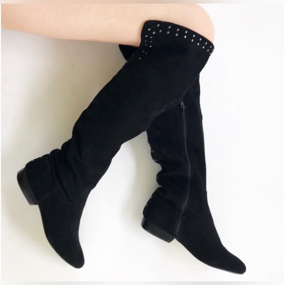Kelsi Dagger Moxie Women’s Leather Over the Knee Boots Black Studded Size 8